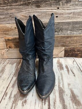 Vintage Dingo Amsterdam Blue Distressed Leather Slouch Cowboy Boots Silver Toe 9